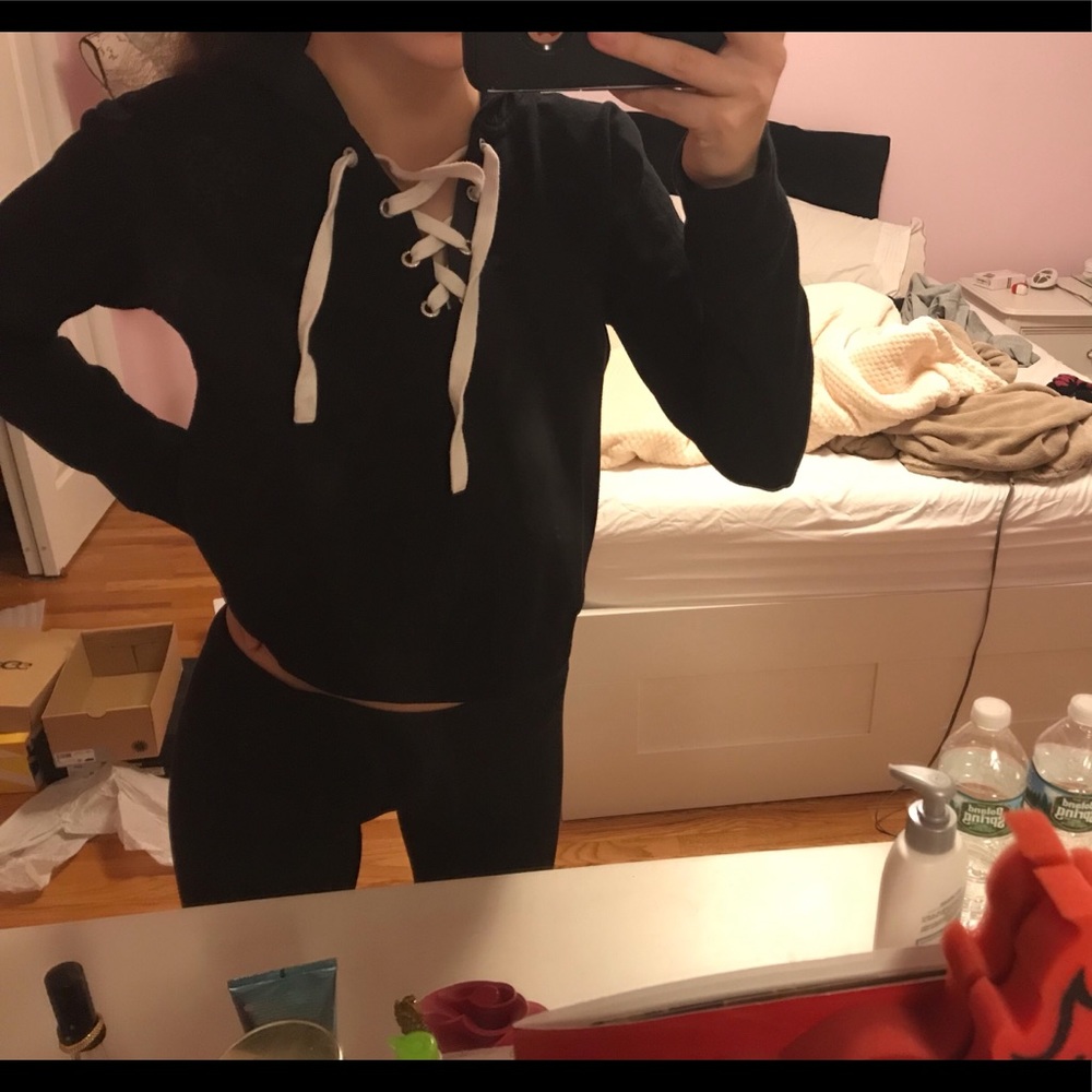 black lace up long sleeve shirt